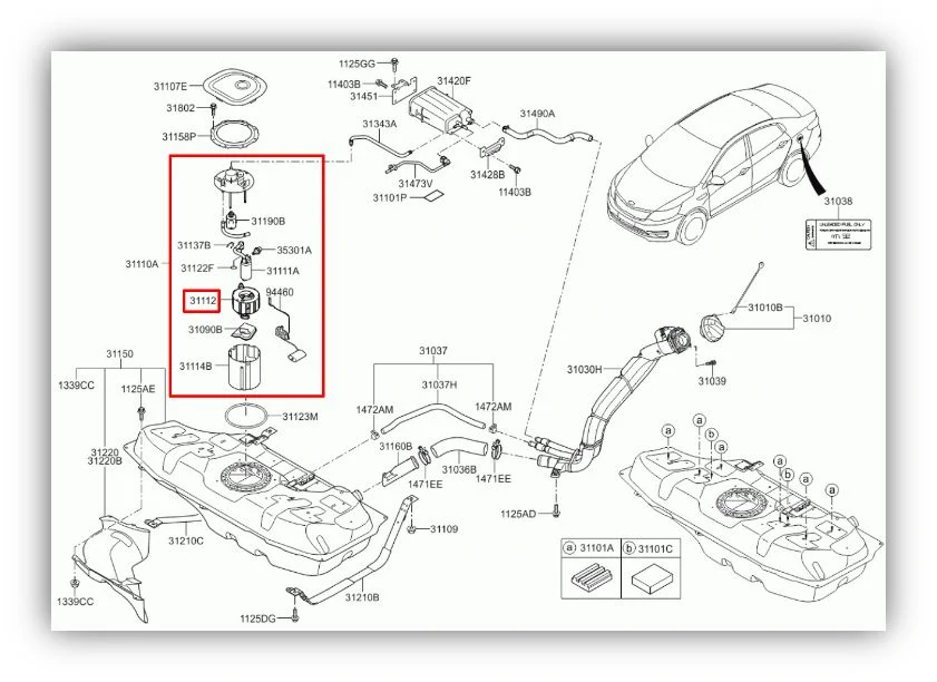 Замена топливного фильтра на KIA Rio